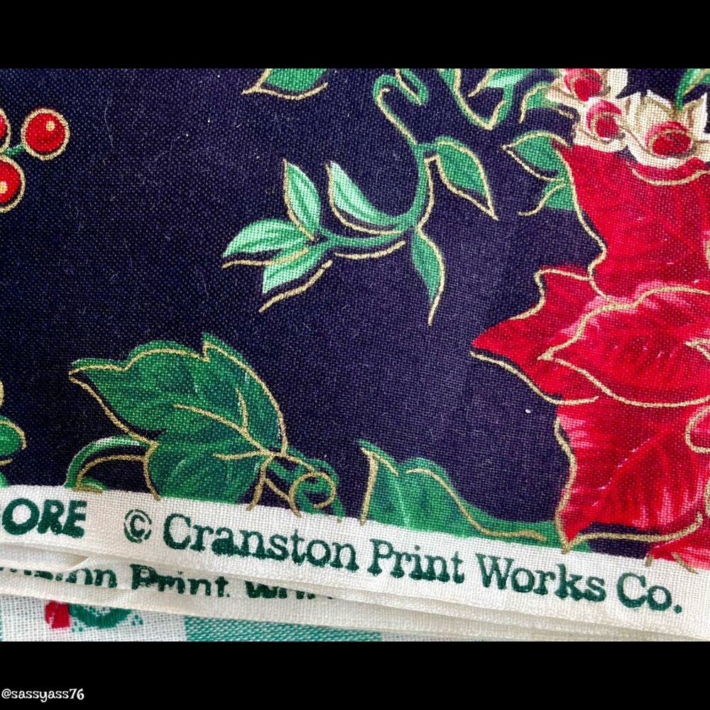 ▪️NOS▪VTG▪️CRANSTON PRINT WKS CO▪️80's 90's 2 1/4 Yards Cotton Poinsettia Fabric - Picture 3 of 3